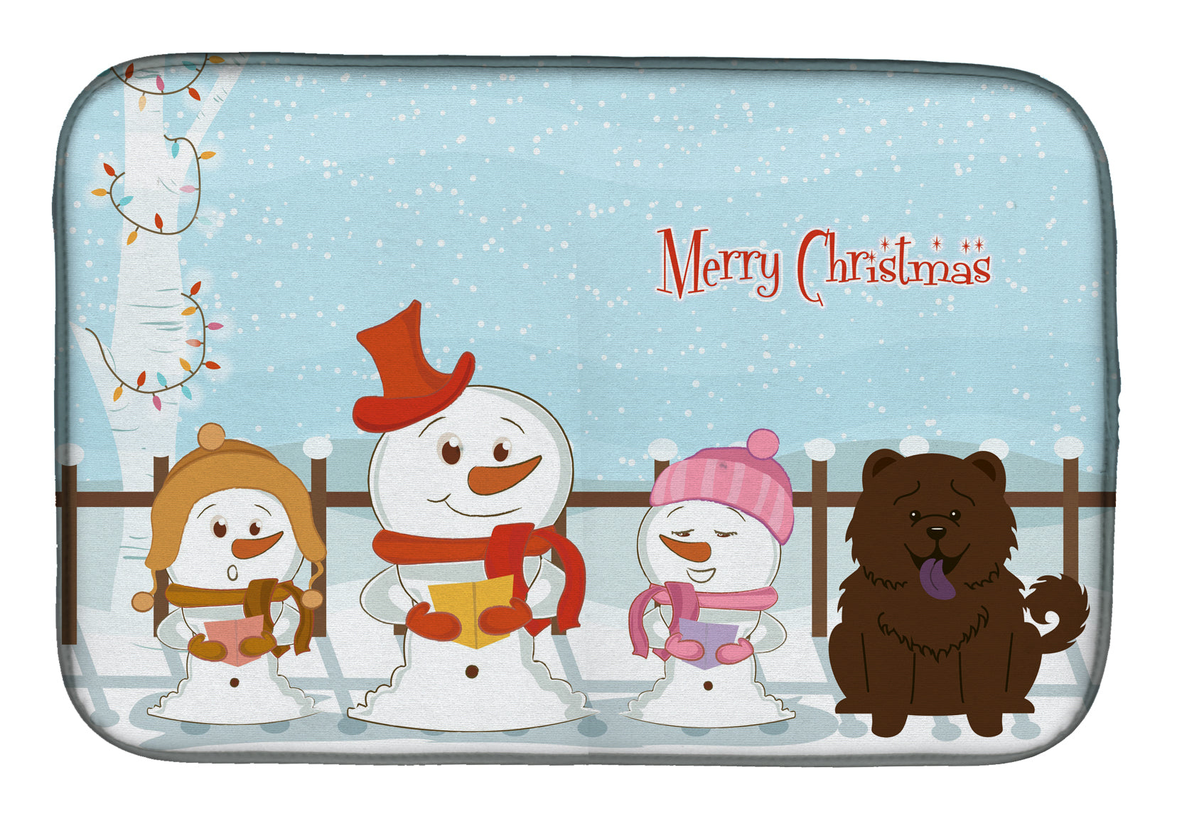 Merry Christmas Carolers Chow Chow Chocolate Dish Drying Mat Absorbent Dish Drying Mat Pad for Kitchen Counter Dish Drainer Mat for Countertop, 14 x 21", Multicolor