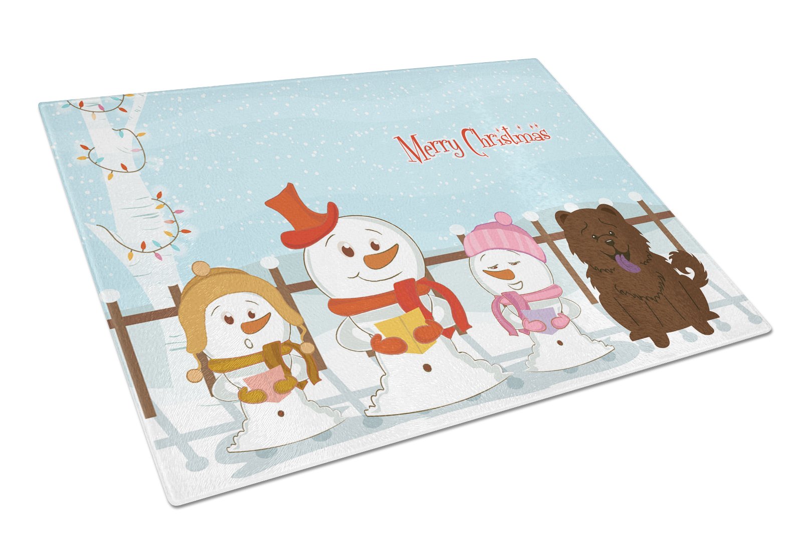 Merry Christmas Carolers Chow Chow Chocolate Cutting Board Tempered Glass Kitchen Cutting Surface, Heat Resistant Chopping, Non-Slip Feet, Food Prep & Serving