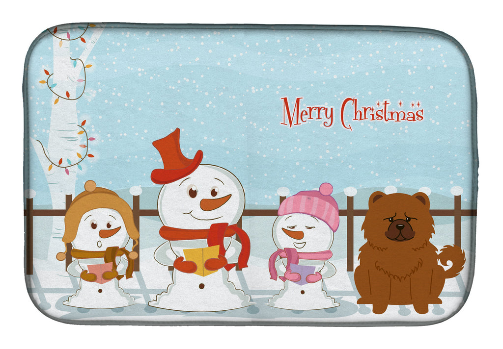 Merry Christmas Carolers Chow Chow Red Dish Drying Mat Absorbent Dish Drying Mat Pad for Kitchen Counter Dish Drainer Mat for Countertop, 14 x 21", Multicolor