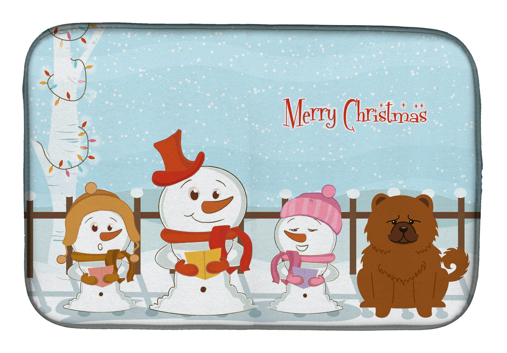Merry Christmas Carolers Chow Chow Red Dish Drying Mat Absorbent Dish Drying Mat Pad for Kitchen Counter Dish Drainer Mat for Countertop, 14 x 21", Multicolor
