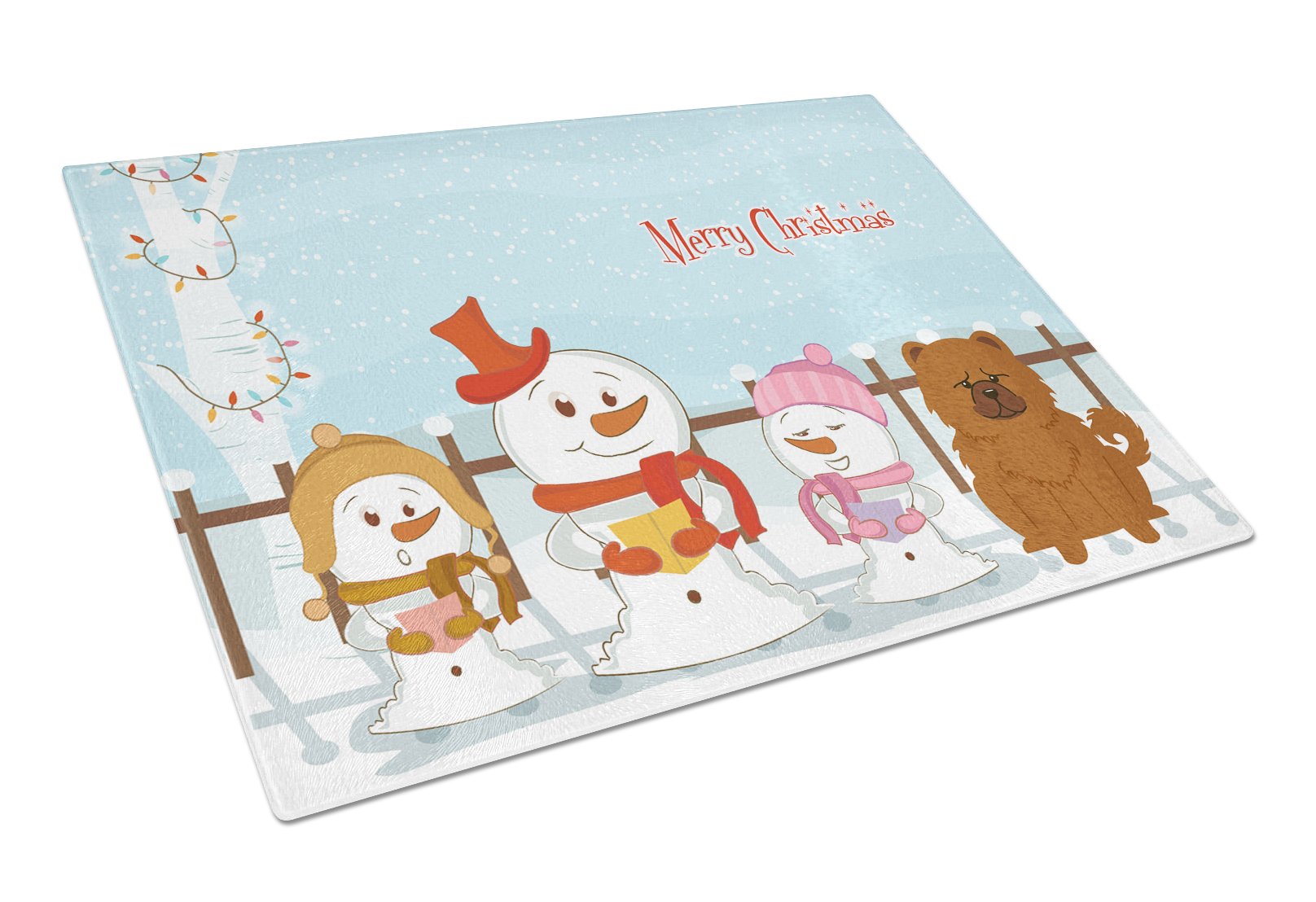 Merry Christmas Carolers Chow Chow Red Cutting Board Tempered Glass Kitchen Cutting Surface, Heat Resistant Chopping, Non-Slip Feet, Food Prep & Serving