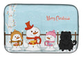 Merry Christmas Carolers Chow Chow Black Dish Drying Mat Absorbent Dish Drying Mat Pad for Kitchen Counter Dish Drainer Mat for Countertop, 14 x 21", Multicolor