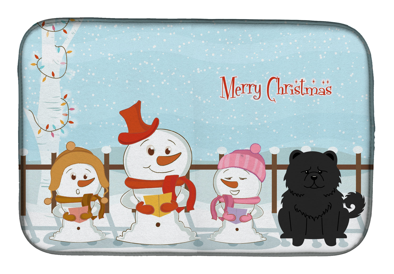 Merry Christmas Carolers Chow Chow Black Dish Drying Mat Absorbent Dish Drying Mat Pad for Kitchen Counter Dish Drainer Mat for Countertop, 14 x 21", Multicolor