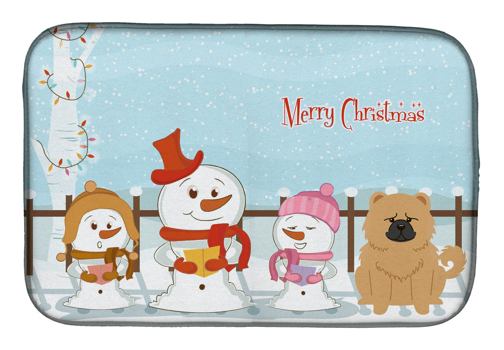 Merry Christmas Carolers Chow Chow Cream Dish Drying Mat Absorbent Dish Drying Mat Pad for Kitchen Counter Dish Drainer Mat for Countertop, 14 x 21", Multicolor
