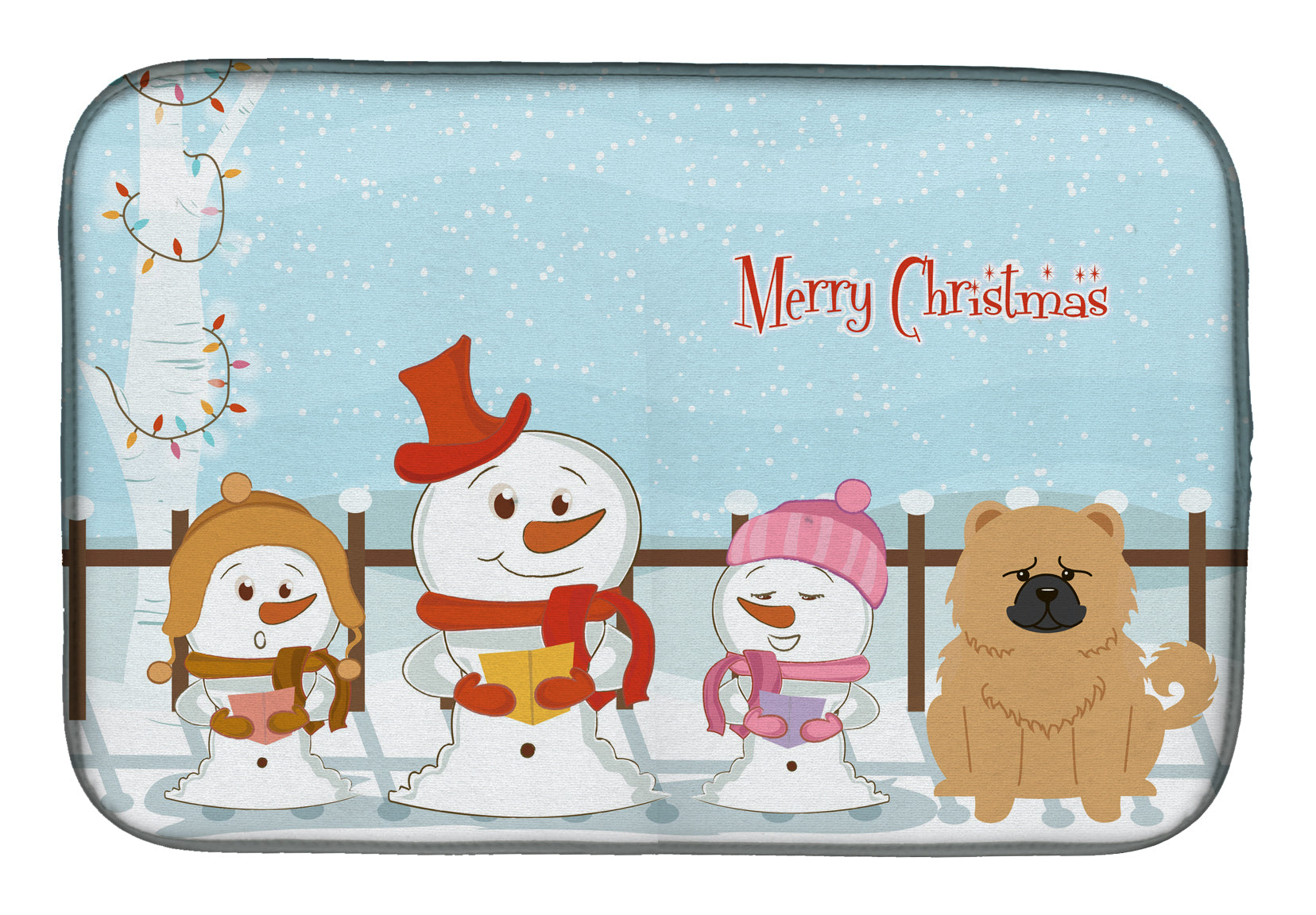 Merry Christmas Carolers Chow Chow Cream Dish Drying Mat Absorbent Dish Drying Mat Pad for Kitchen Counter Dish Drainer Mat for Countertop, 14 x 21", Multicolor