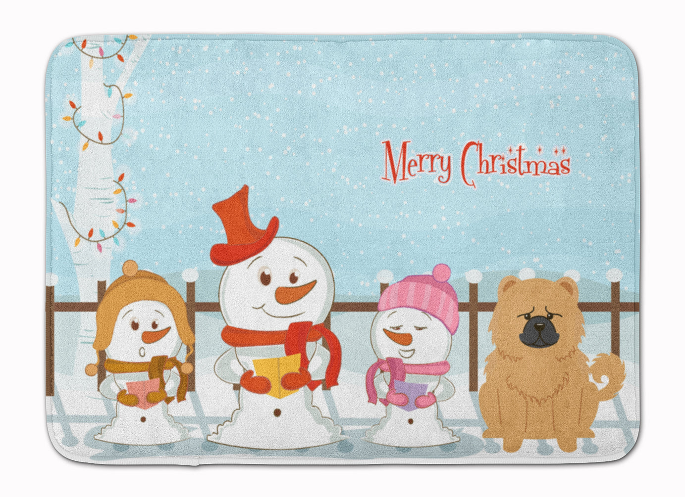 Merry Christmas Carolers Chow Chow Cream Memory Foam Kitchen Mat Machine Washable Anti-Fatigue Cushion Comfort Bath or Kitchen Rug