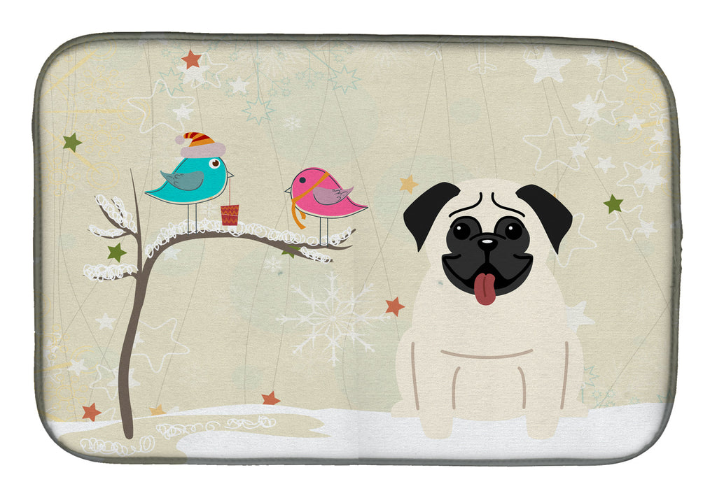 Christmas Presents between Friends Pug - Cream Dish Drying Mat Absorbent Dish Drying Mat Pad for Kitchen Counter Dish Drainer Mat for Countertop, 14 x 21", Multicolor