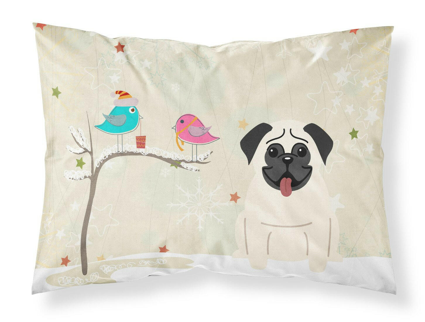 Christmas Presents between Friends Pug - Cream Standard Pillowcase Lightweight Super Soft Easy Care Decorative Artwork Pillowcase, Standard