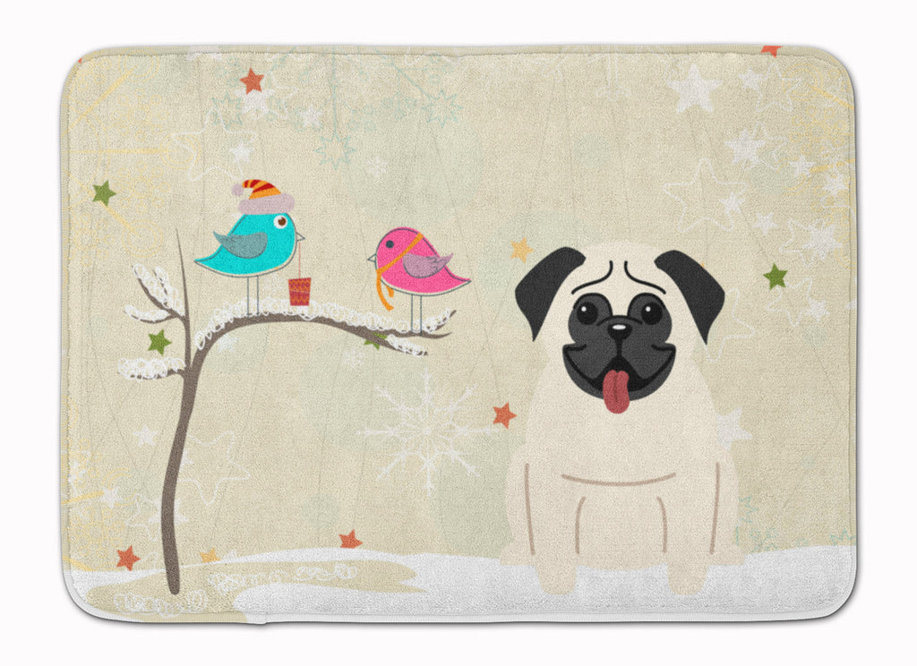 Christmas Presents between Friends Pug - Cream Memory Foam Kitchen Mat Machine Washable Anti-Fatigue Cushion Comfort Bath or Kitchen Rug