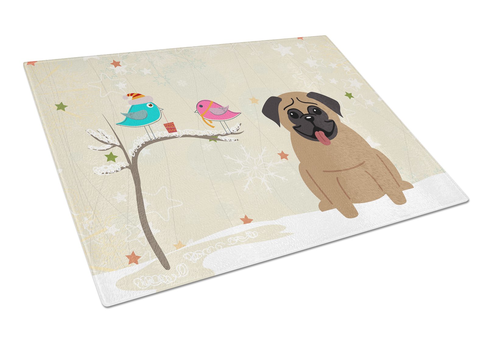 Christmas Presents between Friends Pug - Brown Cutting Board Tempered Glass Kitchen Cutting Surface, Heat Resistant Chopping, Non-Slip Feet, Food Prep & Serving