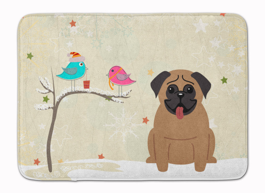 Christmas Presents between Friends Pug - Brown Memory Foam Kitchen Mat Machine Washable Anti-Fatigue Cushion Comfort Bath or Kitchen Rug