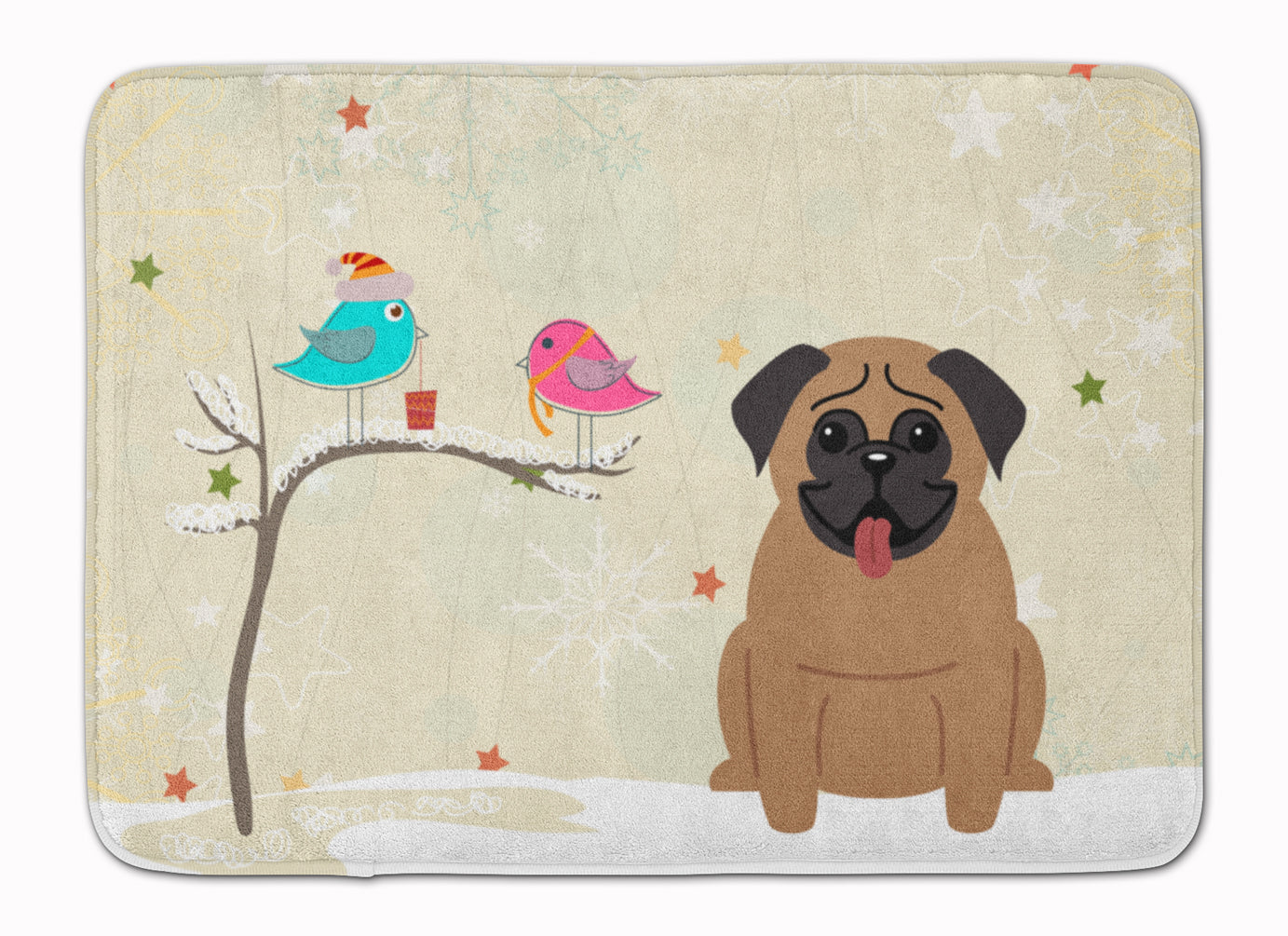 Christmas Presents between Friends Pug - Brown Memory Foam Kitchen Mat Machine Washable Anti-Fatigue Cushion Comfort Bath or Kitchen Rug
