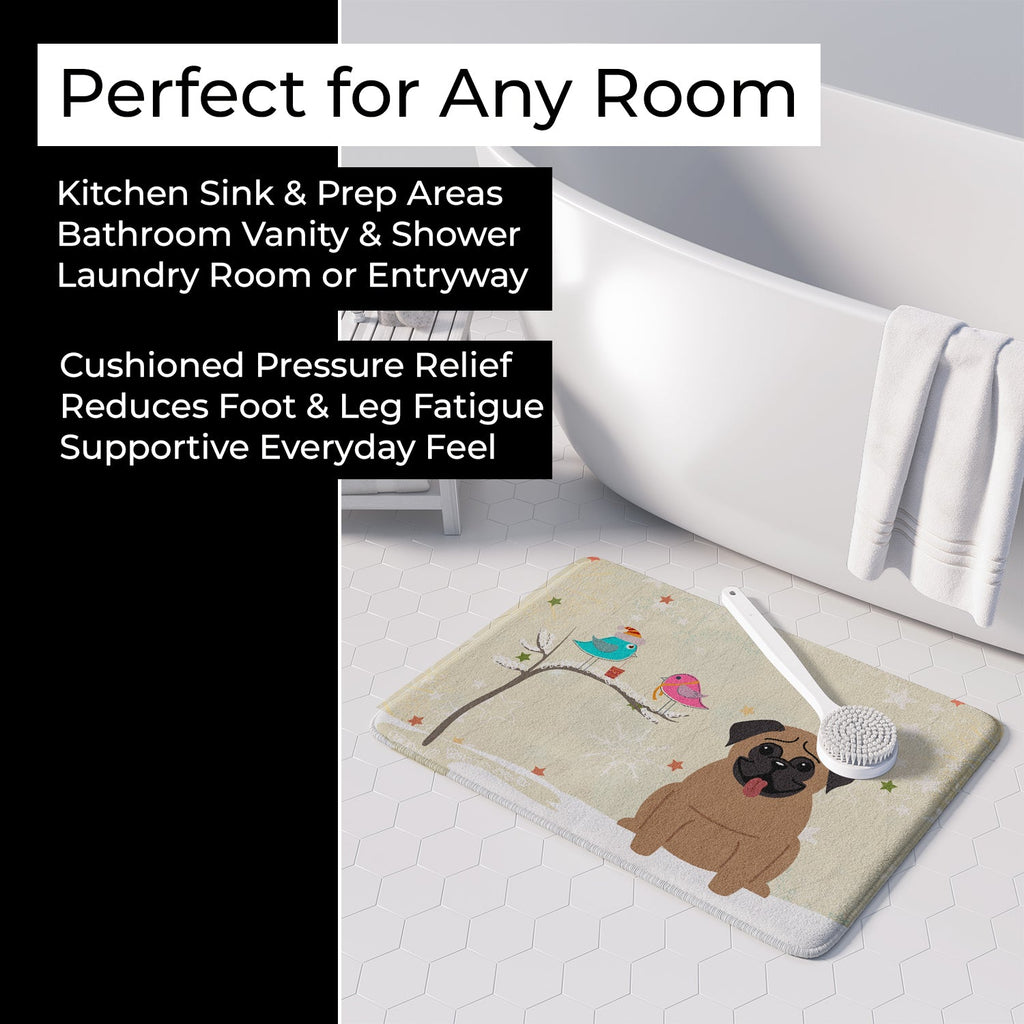 Christmas Presents between Friends Pug - Brown Memory Foam Kitchen Mat Machine Washable Anti-Fatigue Cushion Comfort Bath or Kitchen Rug