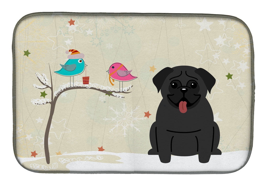Christmas Presents between Friends Pug - Black Dish Drying Mat Absorbent Dish Drying Mat Pad for Kitchen Counter Dish Drainer Mat for Countertop, 14 x 21", Multicolor