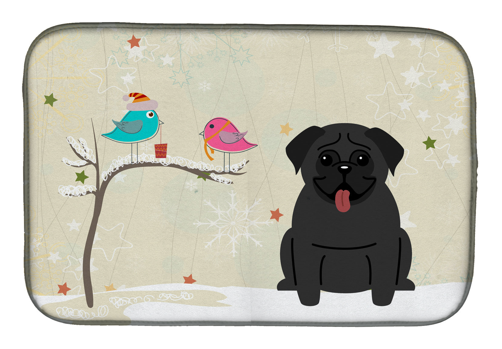 Christmas Presents between Friends Pug - Black Dish Drying Mat Absorbent Dish Drying Mat Pad for Kitchen Counter Dish Drainer Mat for Countertop, 14 x 21", Multicolor
