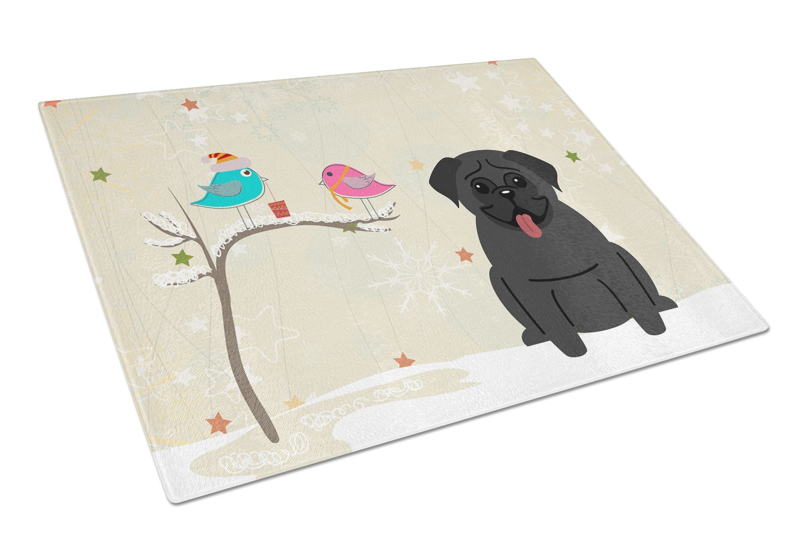 Christmas Presents between Friends Pug - Black Cutting Board Tempered Glass Kitchen Cutting Surface, Heat Resistant Chopping, Non-Slip Feet, Food Prep & Serving