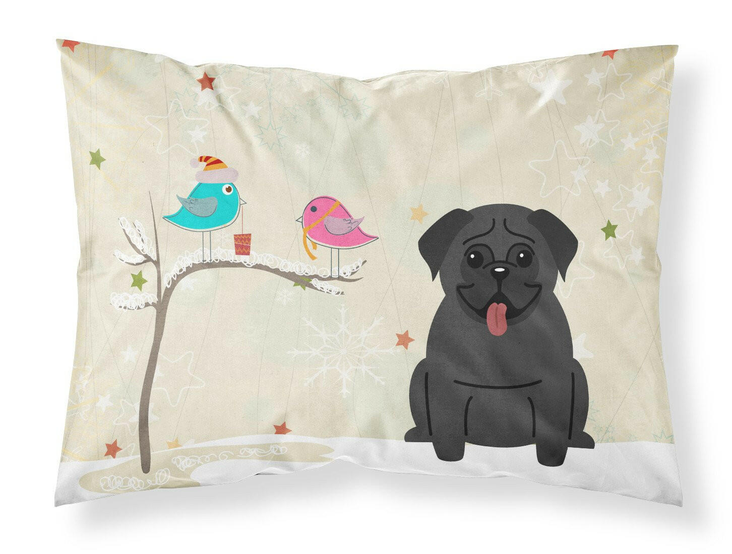 Christmas Presents between Friends Pug - Black Standard Pillowcase Lightweight Super Soft Easy Care Decorative Artwork Pillowcase, Standard