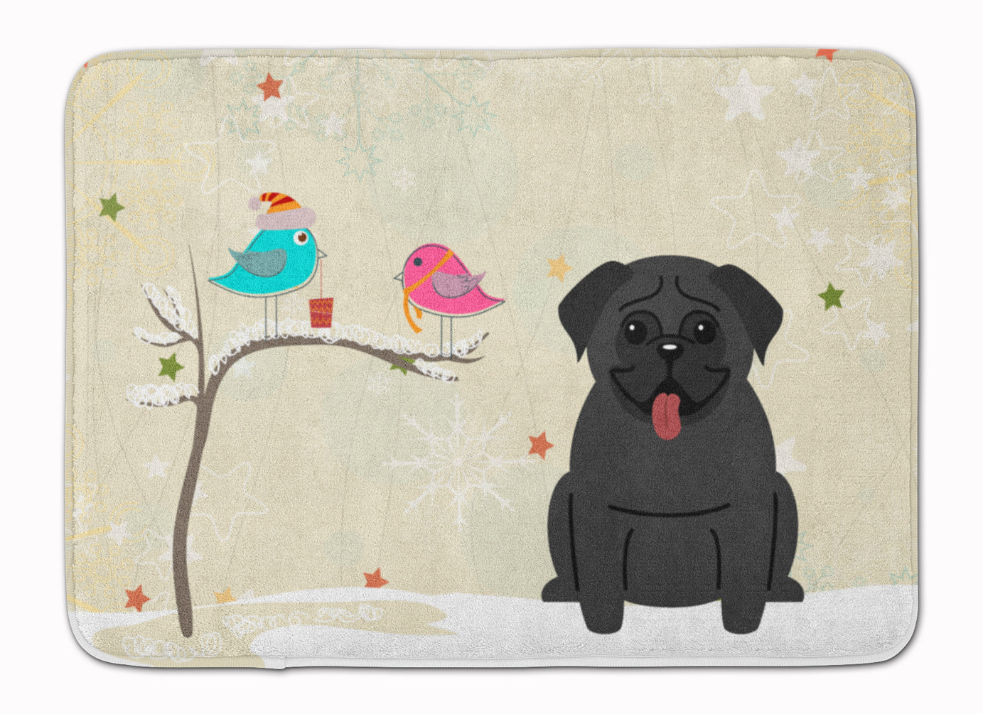 Christmas Presents between Friends Pug - Black Memory Foam Kitchen Mat Machine Washable Anti-Fatigue Cushion Comfort Bath or Kitchen Rug