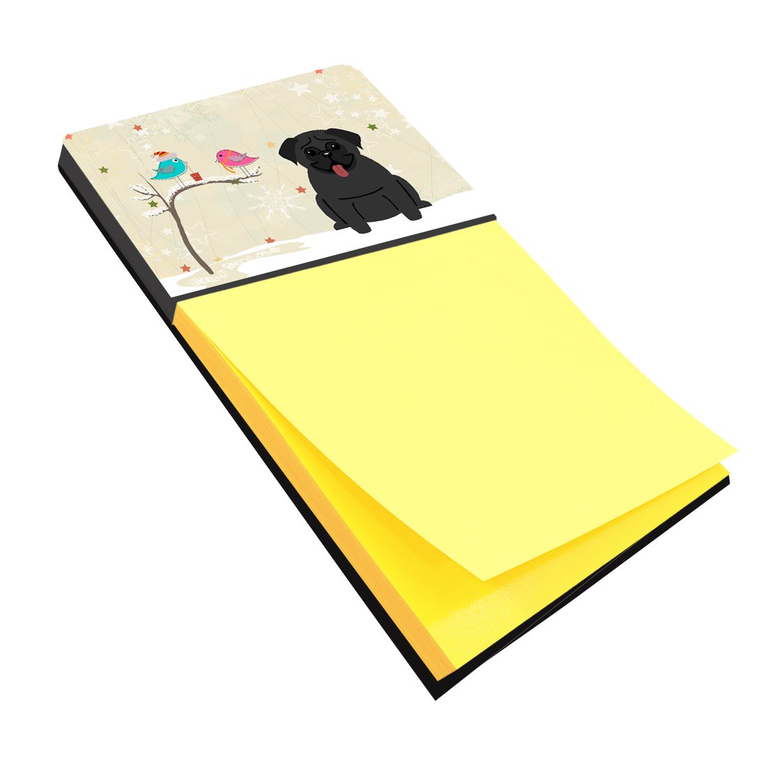 Christmas Presents between Friends Pug - Black Watercolor Sticky Note Holder Refillable Dispenser Desk Accessory 3x3 Pad Gift