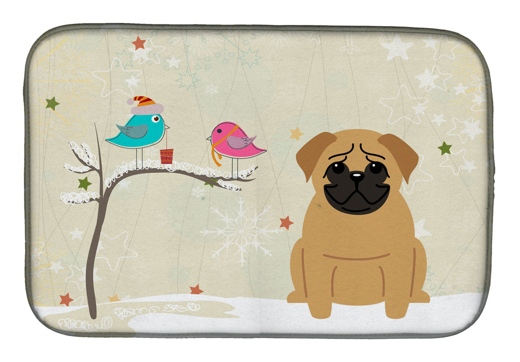 Christmas Presents between Friends Pug - Brown Dish Drying Mat Absorbent Dish Drying Mat Pad for Kitchen Counter Dish Drainer Mat for Countertop, 14 x 21", Multicolor