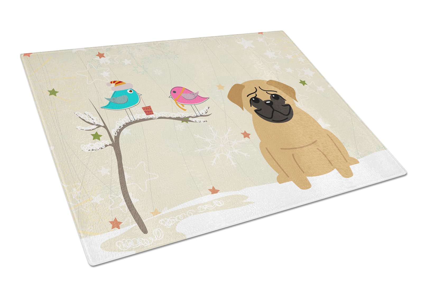 Christmas Presents between Friends Pug - Brown Cutting Board Tempered Glass Kitchen Cutting Surface, Heat Resistant Chopping, Non-Slip Feet, Food Prep & Serving