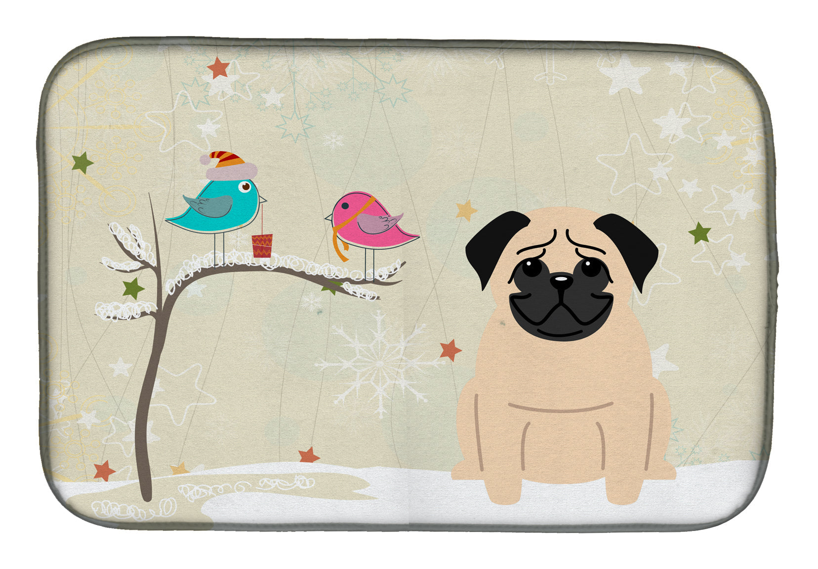 Christmas Presents between Friends Pug - Fawn Dish Drying Mat Absorbent Dish Drying Mat Pad for Kitchen Counter Dish Drainer Mat for Countertop, 14 x 21", Multicolor