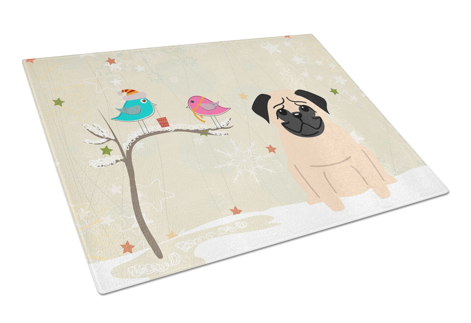 Christmas Presents between Friends Pug - Fawn Cutting Board Tempered Glass Kitchen Cutting Surface, Heat Resistant Chopping, Non-Slip Feet, Food Prep & Serving