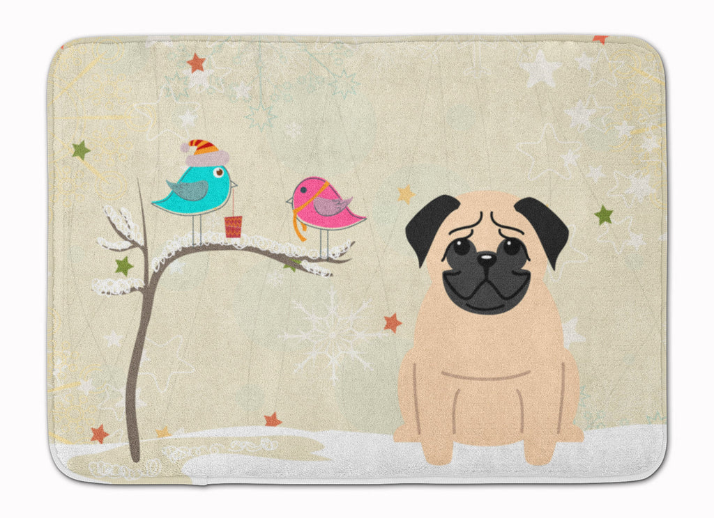 Christmas Presents between Friends Pug - Fawn Memory Foam Kitchen Mat Machine Washable Anti-Fatigue Cushion Comfort Bath or Kitchen Rug