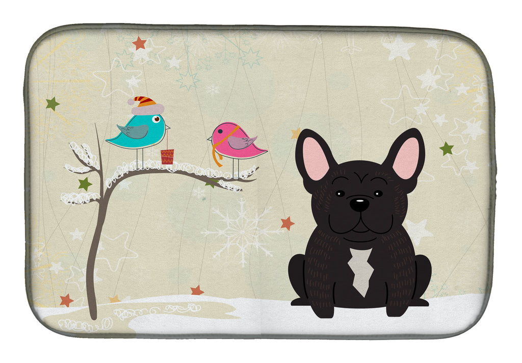 Christmas Presents between Friends French Bulldog - Brindle Dish Drying Mat Absorbent Dish Drying Mat Pad for Kitchen Counter Dish Drainer Mat for Countertop, 14 x 21", Multicolor
