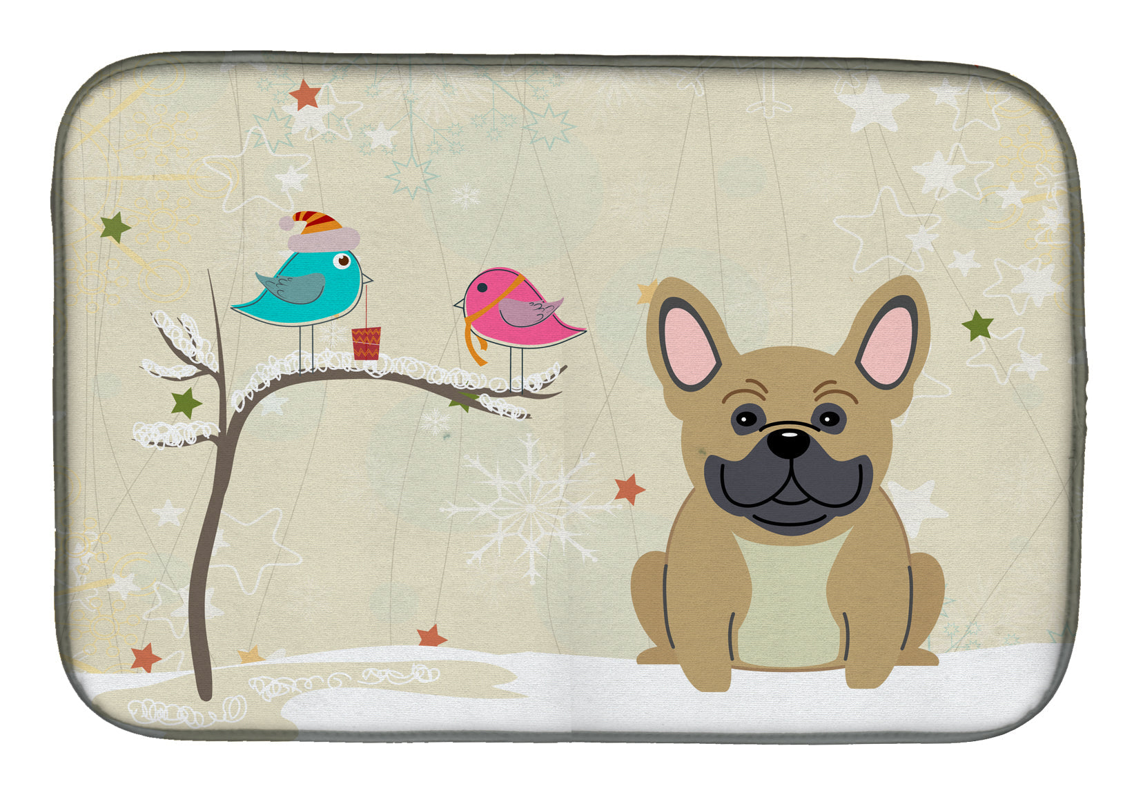 Christmas Presents between Friends French Bulldog - Cream Dish Drying Mat Absorbent Dish Drying Mat Pad for Kitchen Counter Dish Drainer Mat for Countertop, 14 x 21", Multicolor