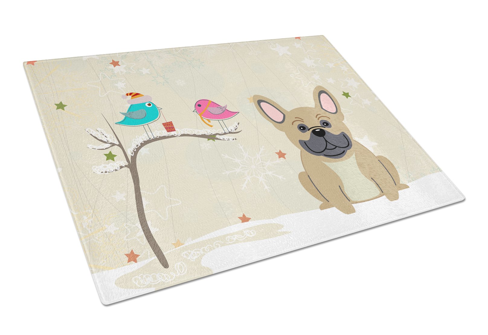Christmas Presents between Friends French Bulldog - Cream Cutting Board Tempered Glass Kitchen Cutting Surface, Heat Resistant Chopping, Non-Slip Feet, Food Prep & Serving