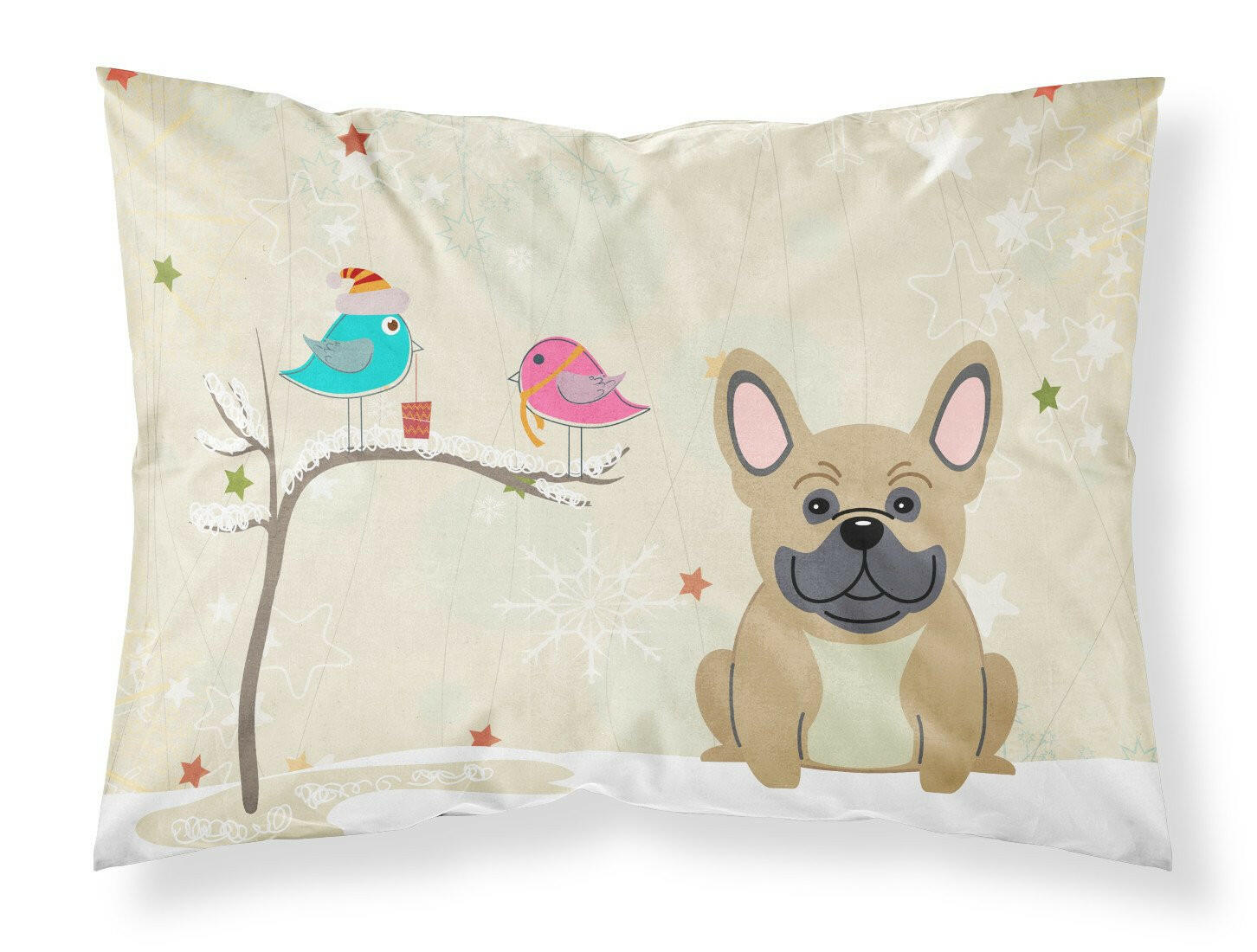 Christmas Presents between Friends French Bulldog - Cream Standard Pillowcase Lightweight Super Soft Easy Care Decorative Artwork Pillowcase, Standard