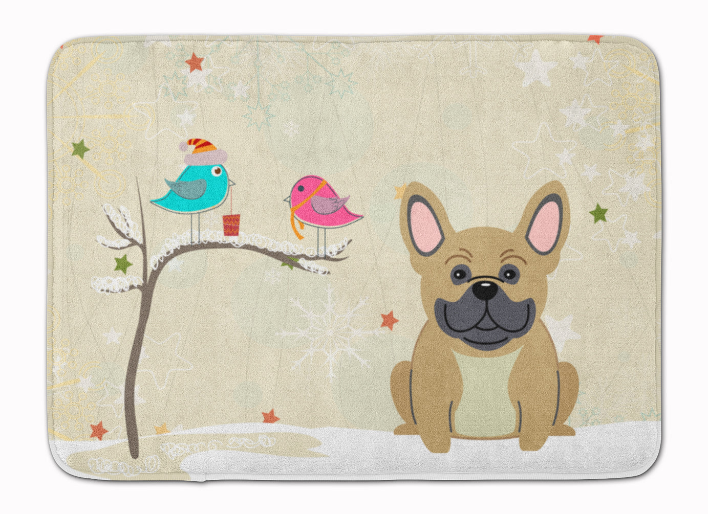 Christmas Presents between Friends French Bulldog - Cream Memory Foam Kitchen Mat Machine Washable Anti-Fatigue Cushion Comfort Bath or Kitchen Rug