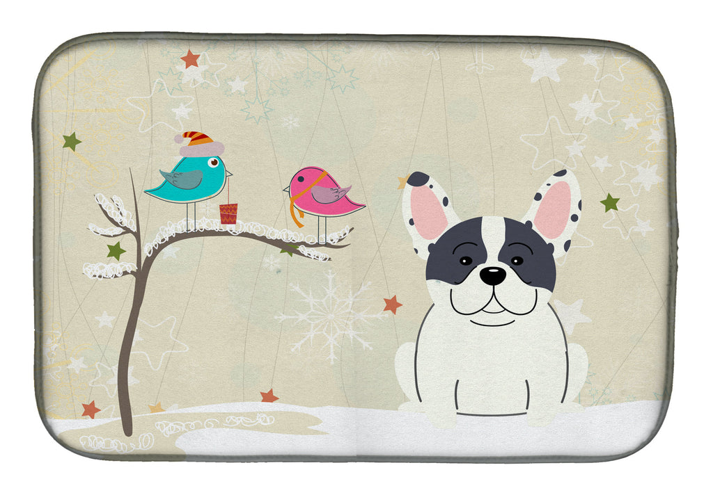 Christmas Presents between Friends French Bulldog - Piebald Dish Drying Mat Absorbent Dish Drying Mat Pad for Kitchen Counter Dish Drainer Mat for Countertop, 14 x 21", Multicolor