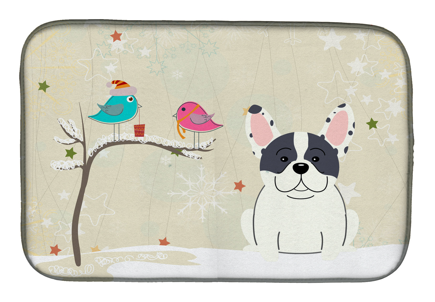 Christmas Presents between Friends French Bulldog - Piebald Dish Drying Mat Absorbent Dish Drying Mat Pad for Kitchen Counter Dish Drainer Mat for Countertop, 14 x 21", Multicolor