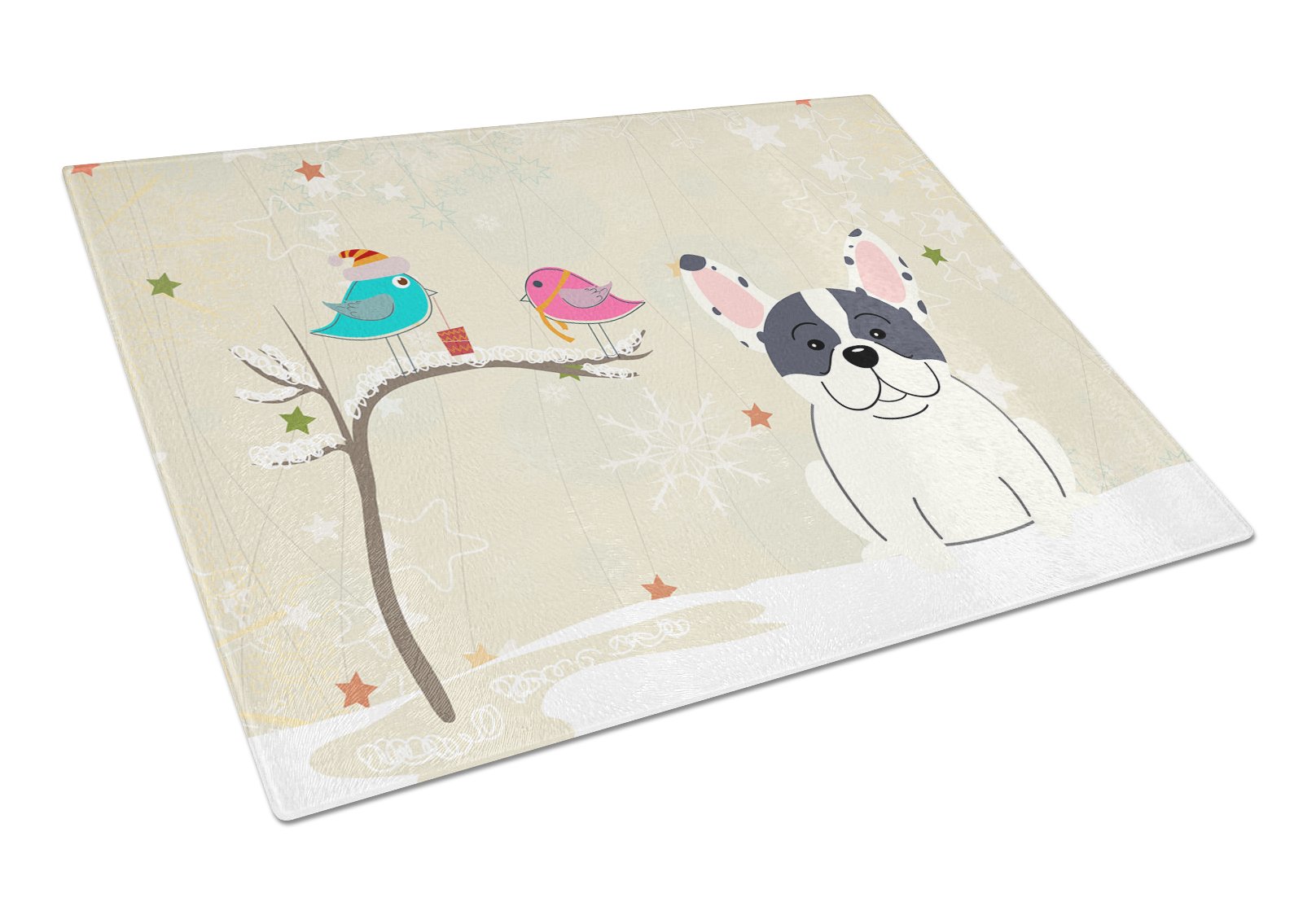 Christmas Presents between Friends French Bulldog - Piebald Cutting Board Tempered Glass Kitchen Cutting Surface, Heat Resistant Chopping, Non-Slip Feet, Food Prep & Serving