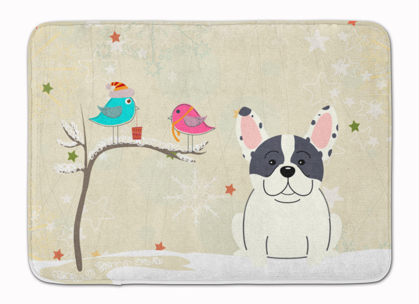 Christmas Presents between Friends French Bulldog - Piebald Memory Foam Kitchen Mat Machine Washable Anti-Fatigue Cushion Comfort Bath or Kitchen Rug