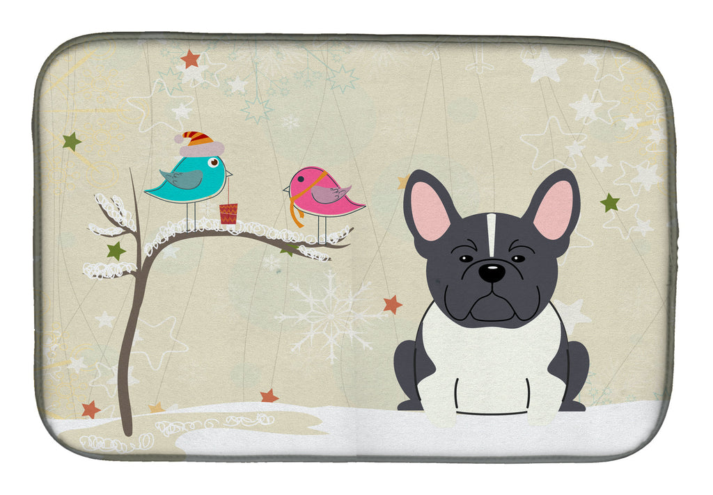Christmas Presents between Friends French Bulldog - Black and White Dish Drying Mat Absorbent Dish Drying Mat Pad for Kitchen Counter Dish Drainer Mat for Countertop, 14 x 21", Multicolor