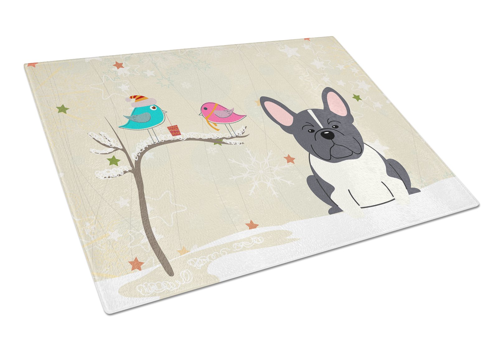 Christmas Presents between Friends French Bulldog - Black and White Cutting Board Tempered Glass Kitchen Cutting Surface, Heat Resistant Chopping, Non-Slip Feet, Food Prep & Serving