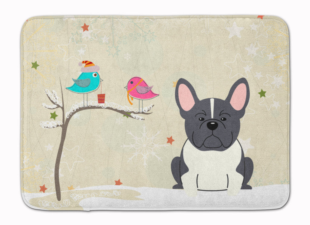Christmas Presents between Friends French Bulldog - Black and White Memory Foam Kitchen Mat Machine Washable Anti-Fatigue Cushion Comfort Bath or Kitchen Rug