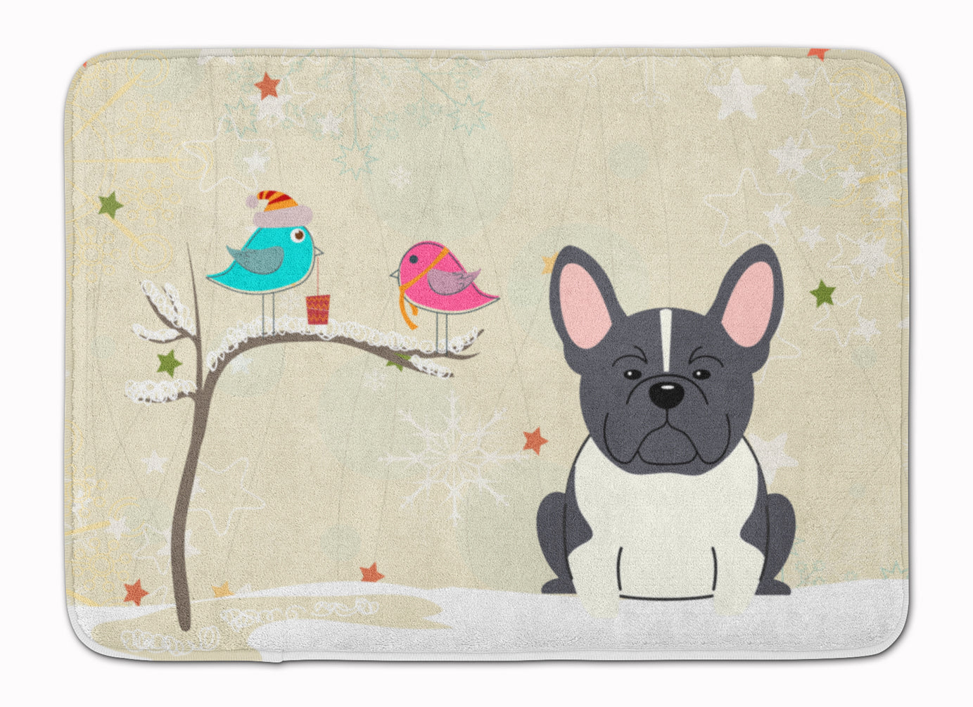 Christmas Presents between Friends French Bulldog - Black and White Memory Foam Kitchen Mat Machine Washable Anti-Fatigue Cushion Comfort Bath or Kitchen Rug
