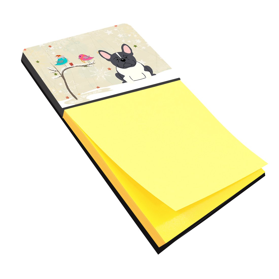 Christmas Presents between Friends French Bulldog - Black and White Watercolor Sticky Note Holder Refillable Dispenser Desk Accessory 3x3 Pad Gift