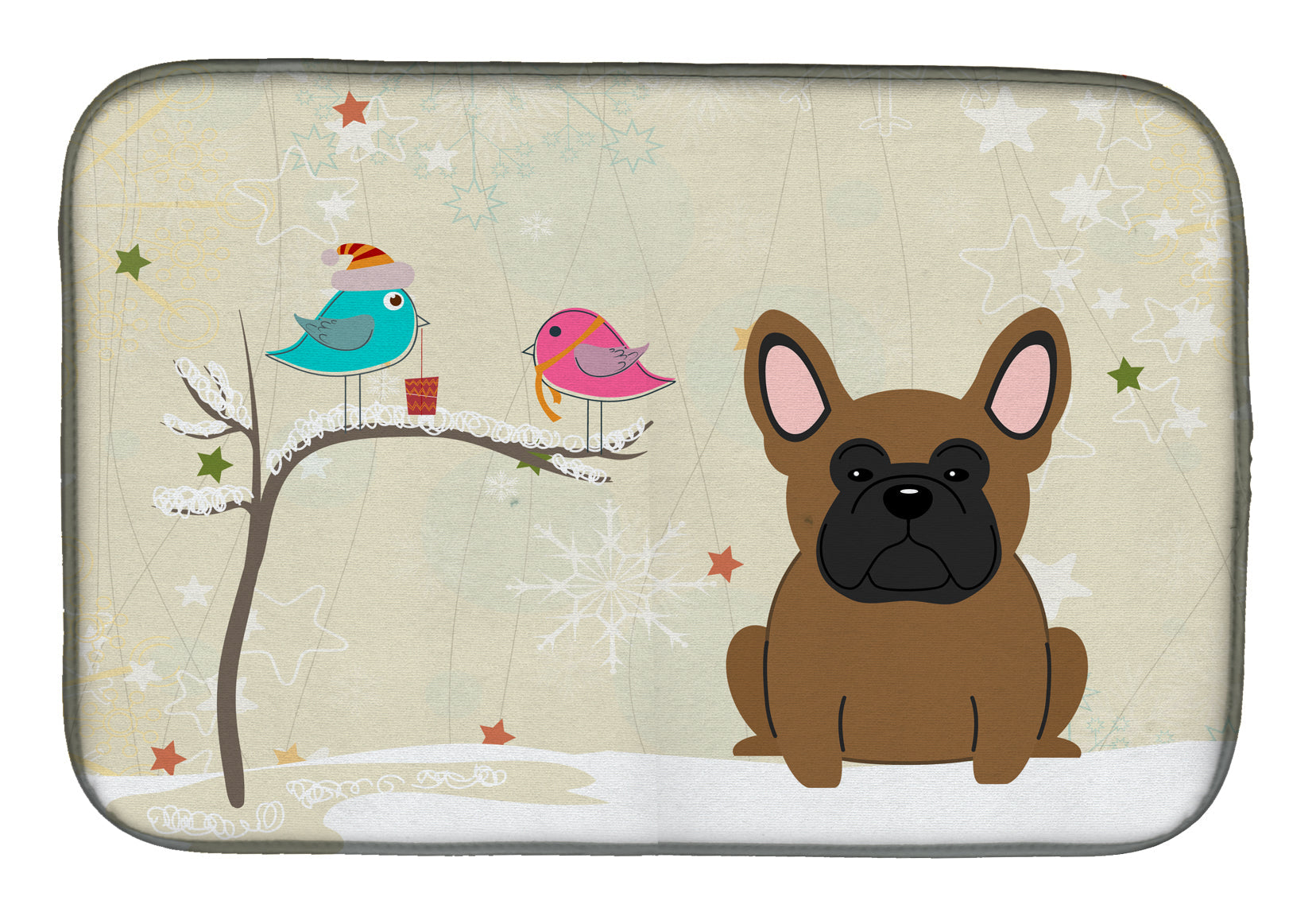 Christmas Presents between Friends French Bulldog - Brown Dish Drying Mat Absorbent Dish Drying Mat Pad for Kitchen Counter Dish Drainer Mat for Countertop, 14 x 21", Multicolor