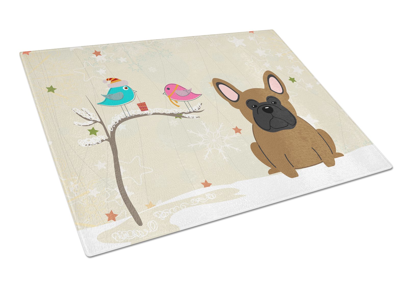 Christmas Presents between Friends French Bulldog - Brown Cutting Board Tempered Glass Kitchen Cutting Surface, Heat Resistant Chopping, Non-Slip Feet, Food Prep & Serving