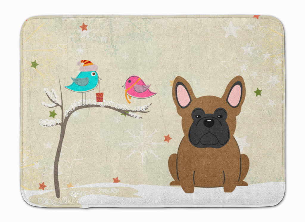 Christmas Presents between Friends French Bulldog - Brown Memory Foam Kitchen Mat Machine Washable Anti-Fatigue Cushion Comfort Bath or Kitchen Rug