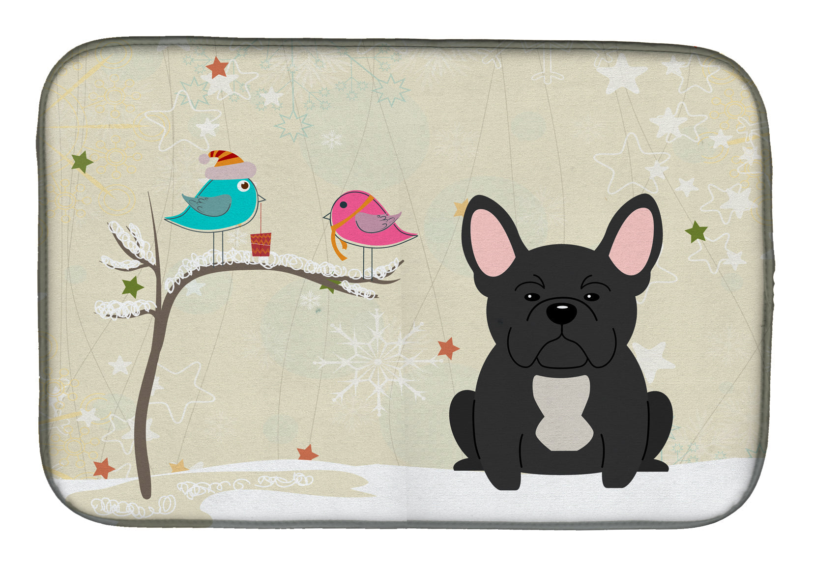 Christmas Presents between Friends French Bulldog - Black Dish Drying Mat Absorbent Dish Drying Mat Pad for Kitchen Counter Dish Drainer Mat for Countertop, 14 x 21", Multicolor