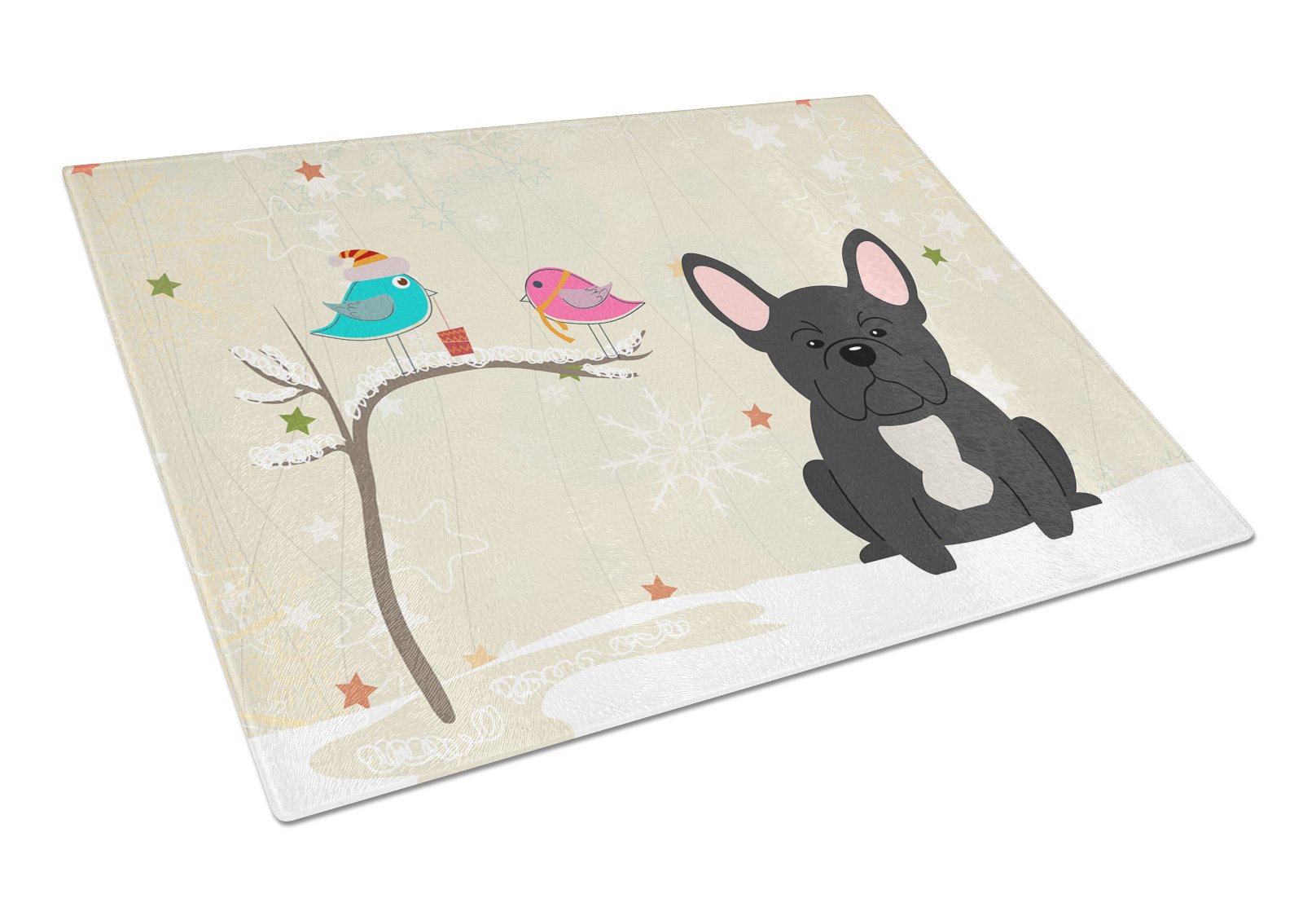 Christmas Presents between Friends French Bulldog - Black Cutting Board Tempered Glass Kitchen Cutting Surface, Heat Resistant Chopping, Non-Slip Feet, Food Prep & Serving