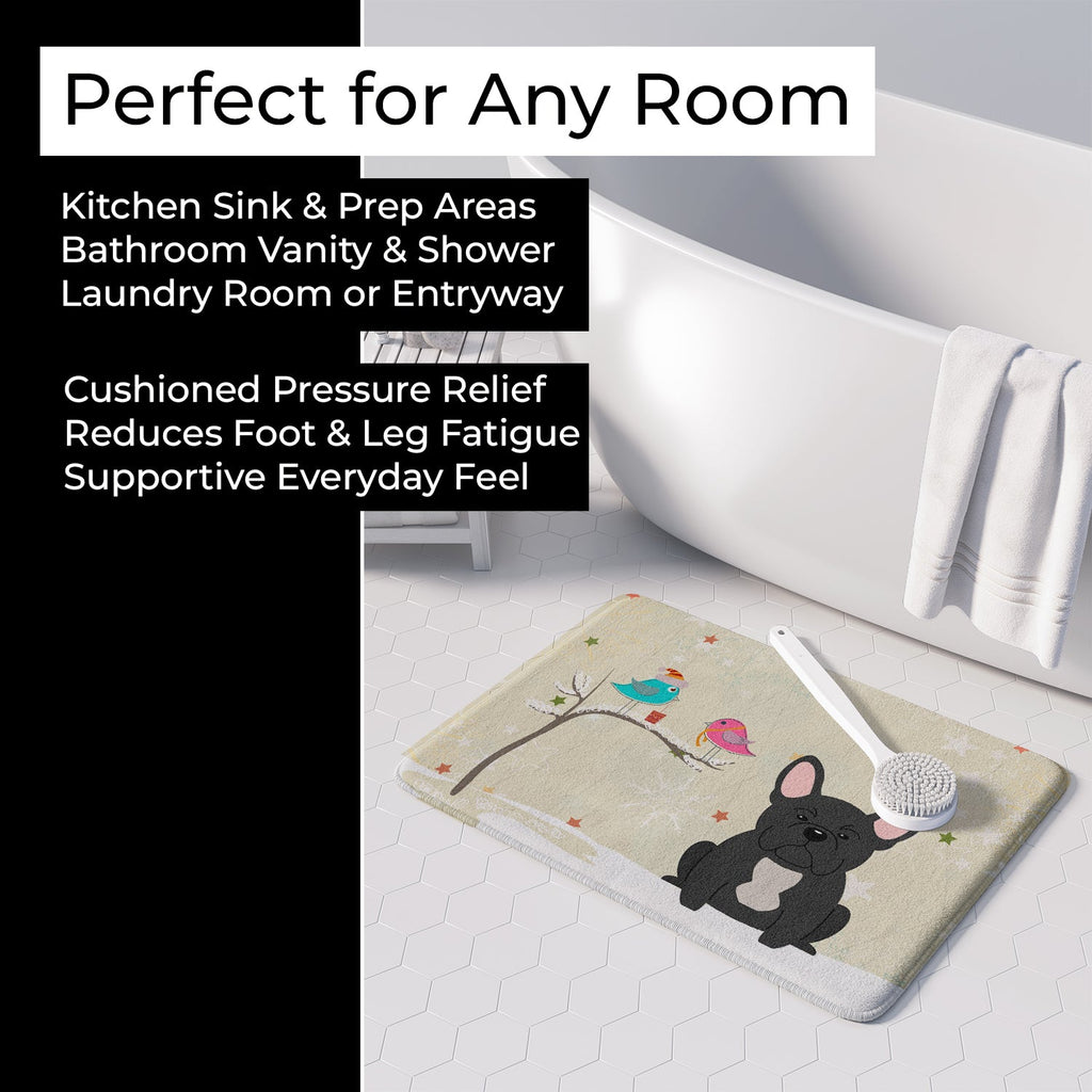 Christmas Presents between Friends French Bulldog - Black Memory Foam Kitchen Mat Machine Washable Anti-Fatigue Cushion Comfort Bath or Kitchen Rug
