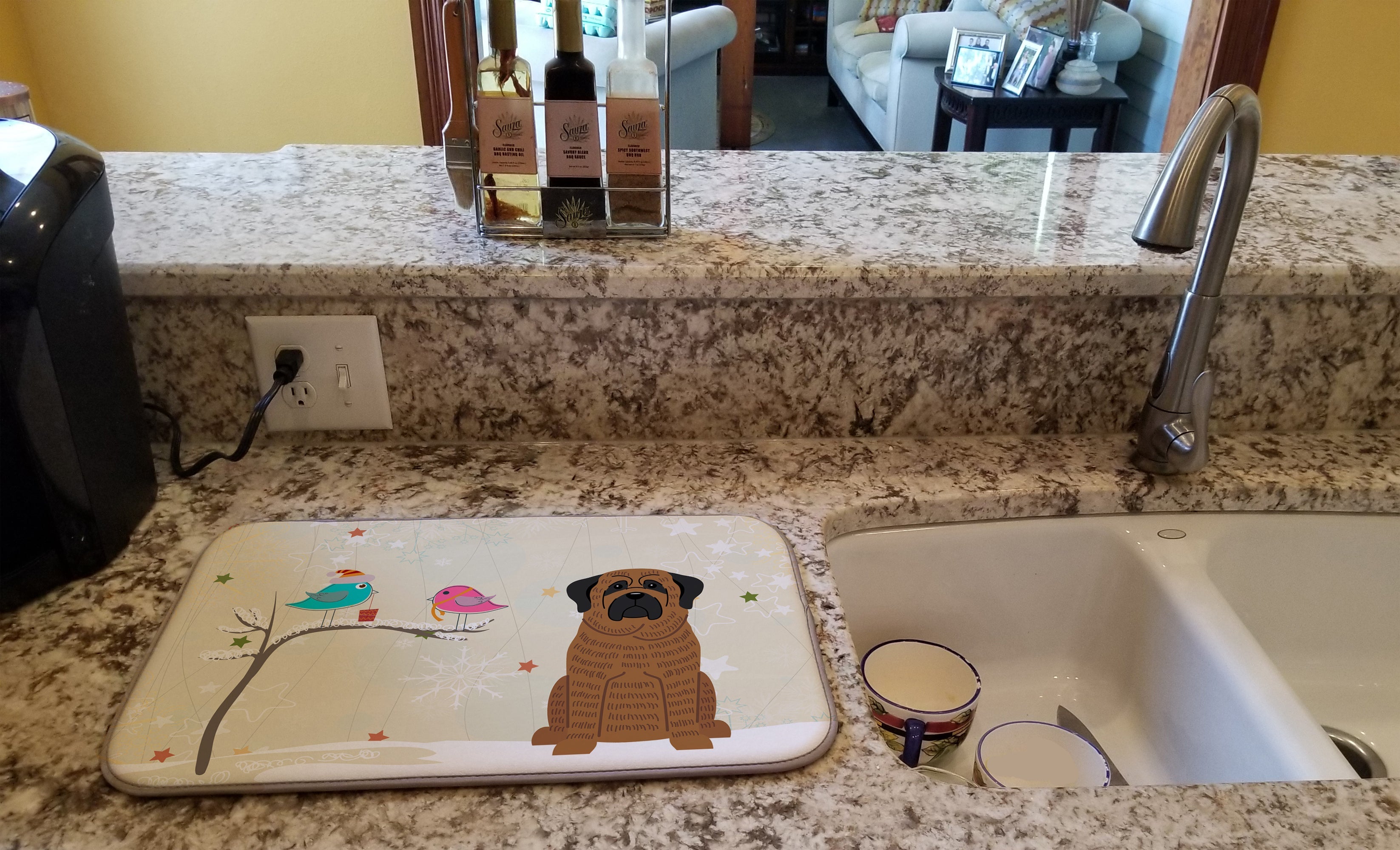 Christmas Presents between Friends Mastiff - Brindle Dish Drying Mat Absorbent Dish Drying Mat Pad for Kitchen Counter Dish Drainer Mat for Countertop, 14 x 21", Multicolor