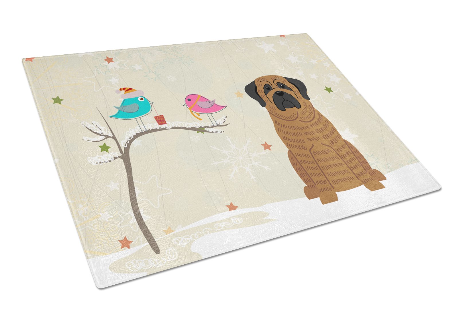 Christmas Presents between Friends Mastiff - Brindle Cutting Board Tempered Glass Kitchen Cutting Surface, Heat Resistant Chopping, Non-Slip Feet, Food Prep & Serving